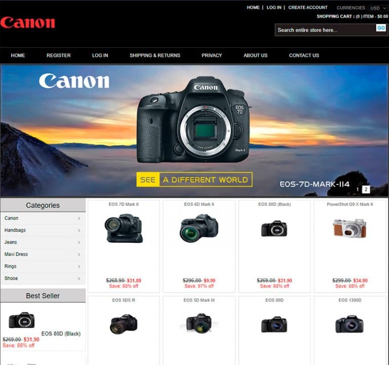 hcanooncheap.store tienda dudosa cámaras Canon