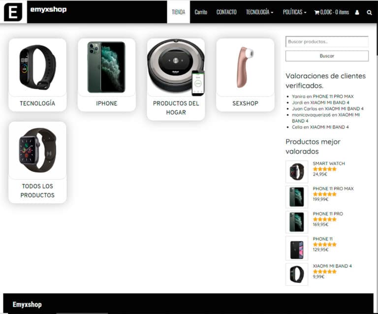 emyxshop.com tienda online dudosa electrónica