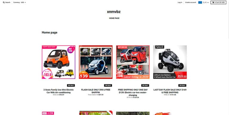 xnmvbz.myshopify.com fake electric vehicle online shop