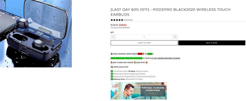 Podspro2020.com Fake Wireless Headphones Online Store