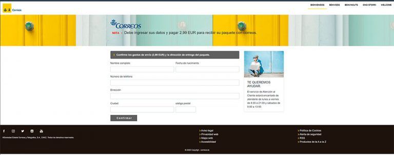 Web falsa de correos
