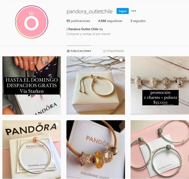 Perfil dudoso de Instagram pandora_outletchile